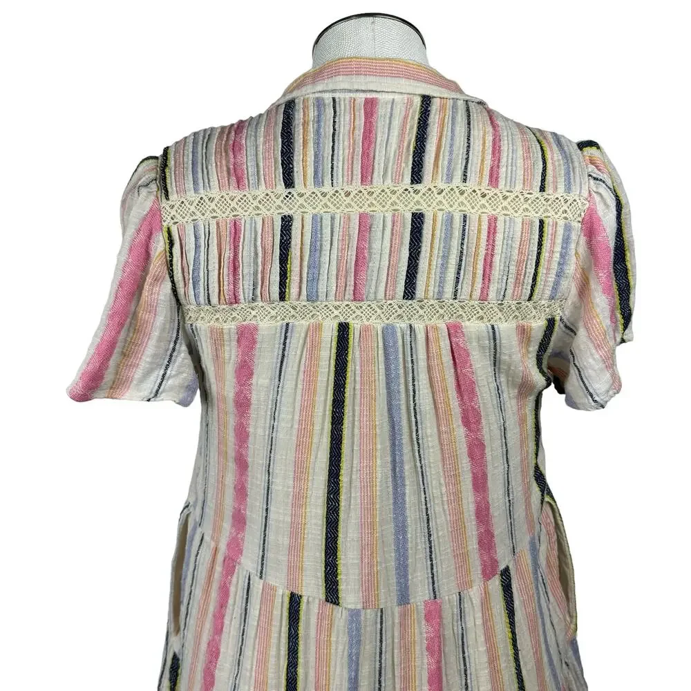 Women's Anthropologie Georgina Tiered Ruffle Babydoll Stripe Boho Shirt Dress XS